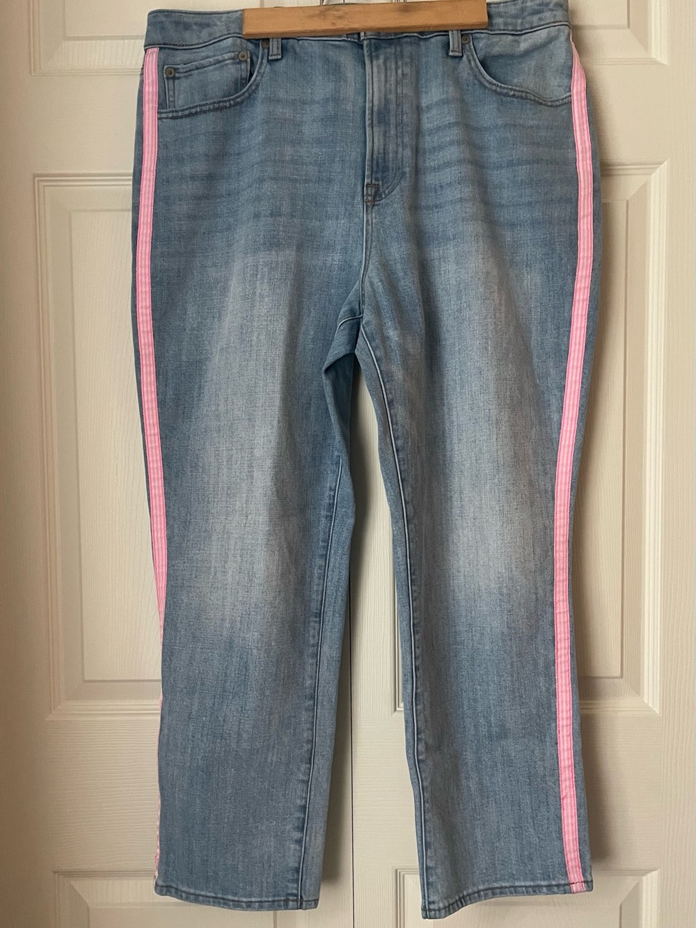Talbots Light Wash Straight-Leg Jeans with Pink Side Stripes